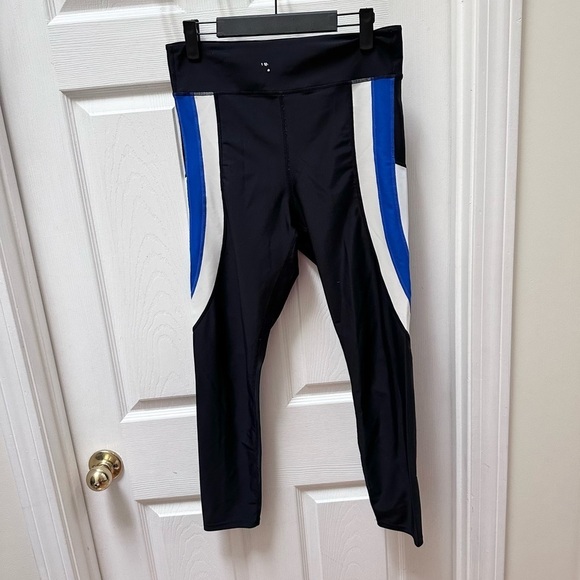 P.E NATION Set Position Leggings black blue white high rise full length large - Picture 1 of 6